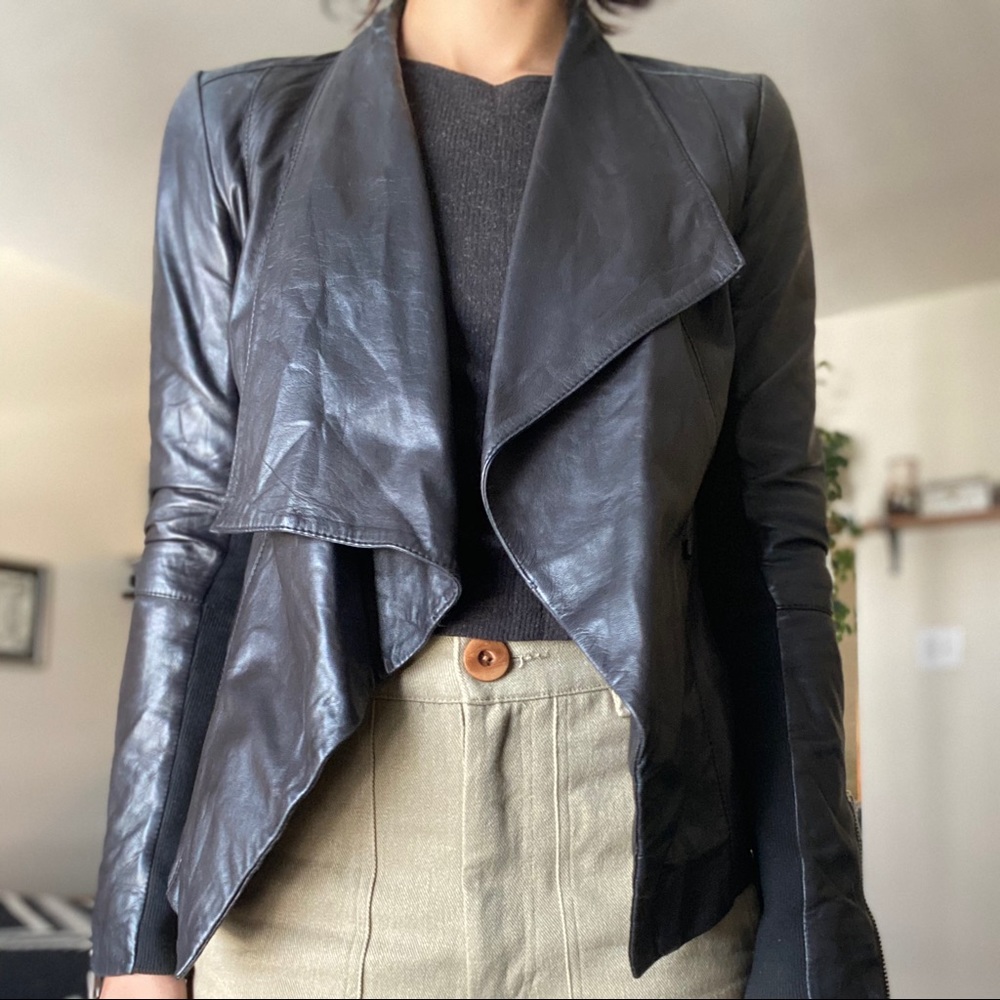 TROUVE ASYMMETRICAL LEATHER JACKET
